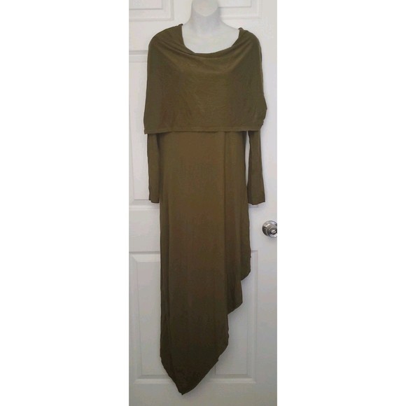 Earthbound Trading Company Full Length Sleeve Dress Sz Med Boho Olive Green - Picture 1 of 12